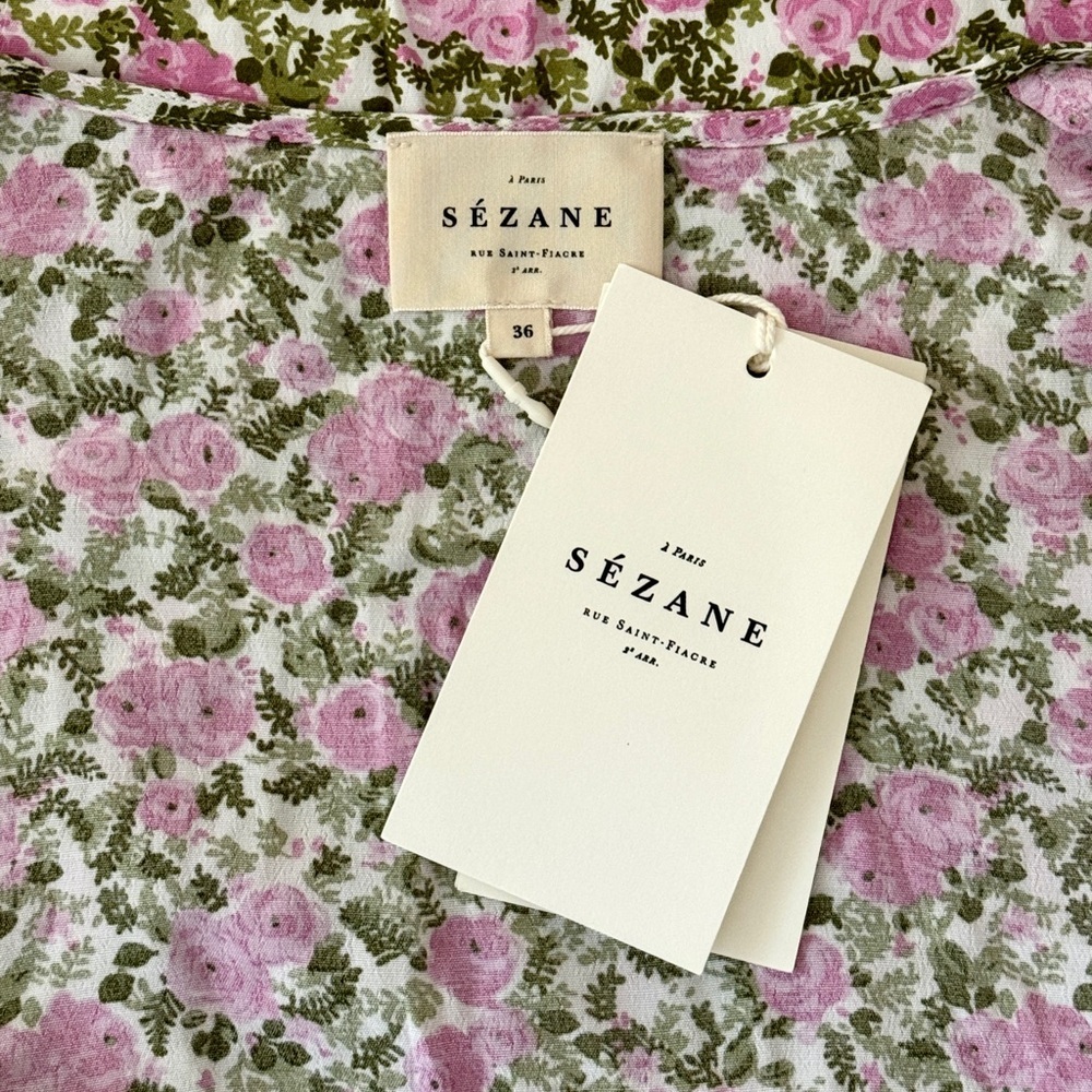 Sezane Pink Floral Wrap Midi Dress View 6